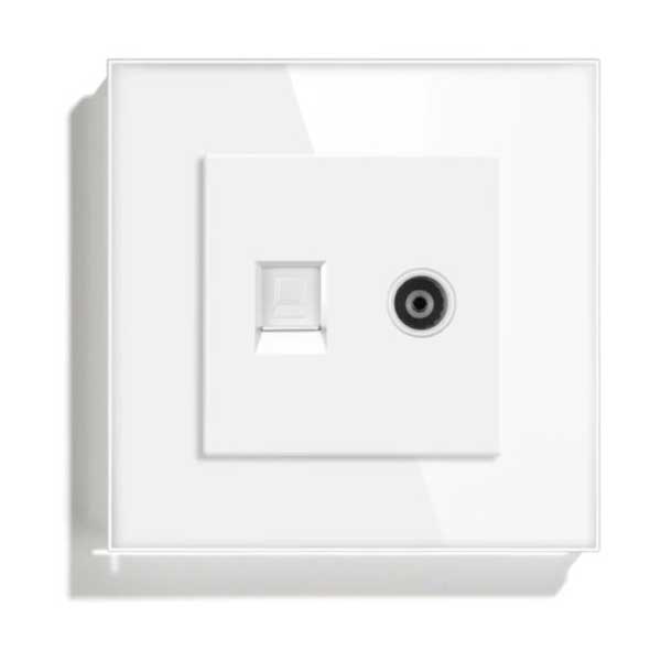 TV + Internet RJ45 Socket, Cat6, Tempered Glass Frame, Classlights, White