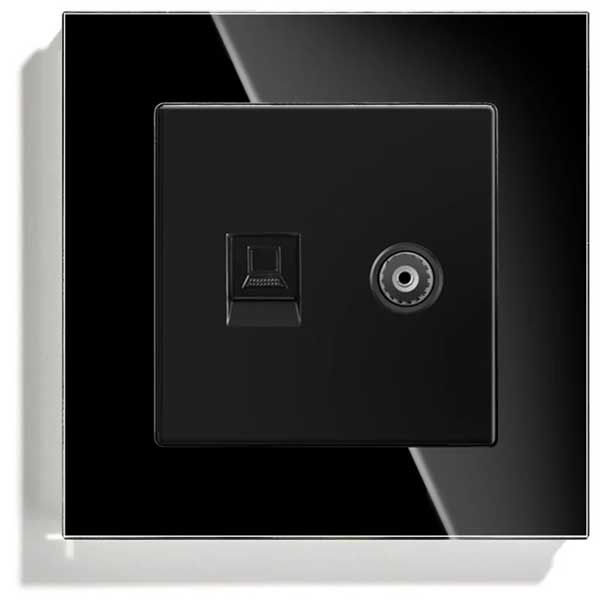 TV + Internet RJ45 Socket, Cat6, Tempered Glass Frame, Classlights, Black