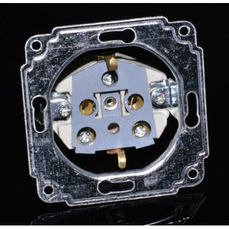 Priza simpla mecanism ceramic, detaliu borne conexiune si contact alama masiva