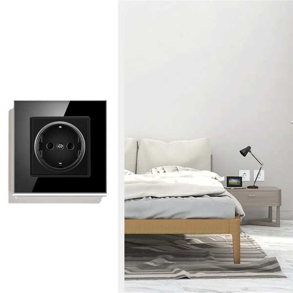 Socket with tempered glass frame Classlights, 16A, Black