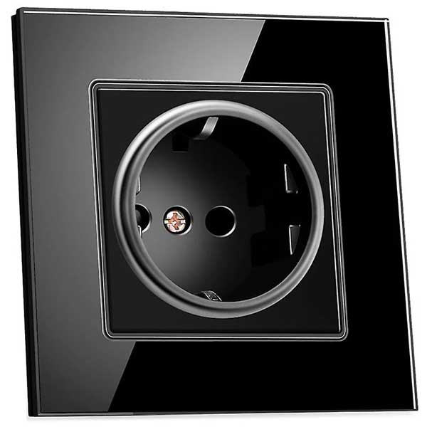 Socket with tempered glass frame Classlights, 16A, Black