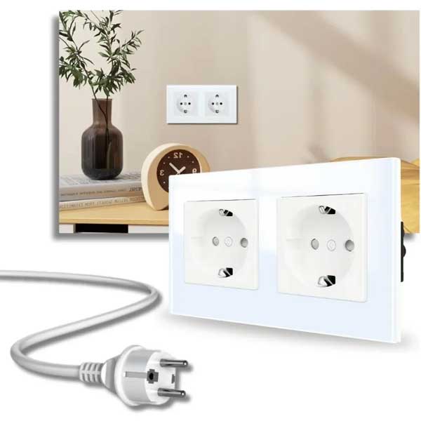 Classlights Double Socket with Tempered Glass Frame, 16A, White