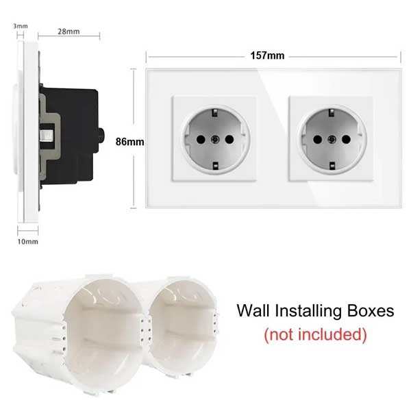 Classlights Double Socket with Tempered Glass Frame, 16A, White