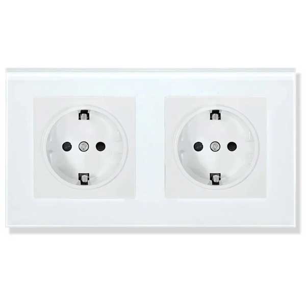 Classlights Double Socket with Tempered Glass Frame, 16A, White