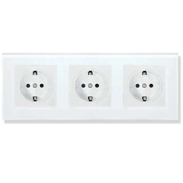 Triple socket with Classlights tempered glass frame, 16A, White