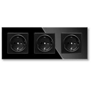 Triple socket with Classlights tempered glass frame, 16A, Black
