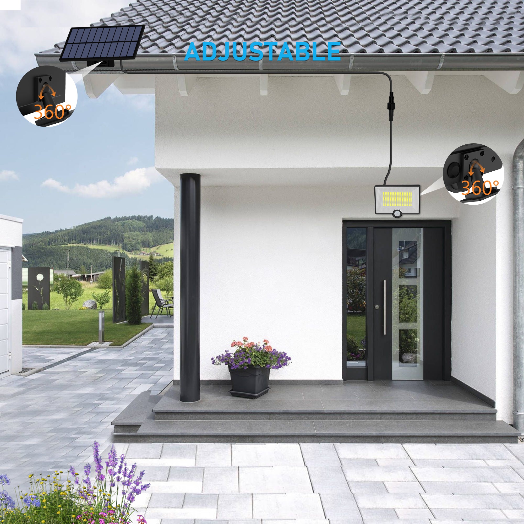 40W Solar LED Projector with Motion Sensor and IP65 ClassLights, 204 LEDs