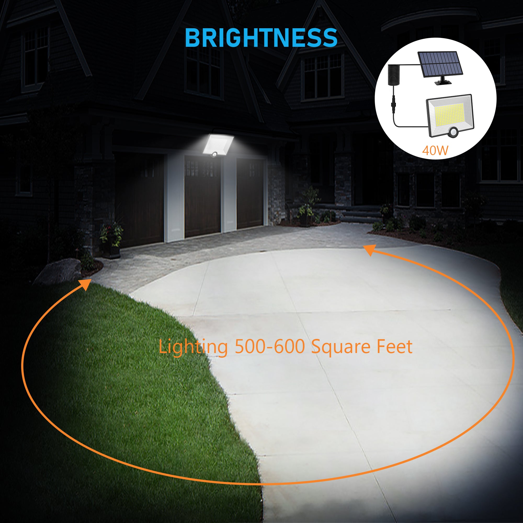 40W Solar LED Projector with Motion Sensor and IP65 ClassLights, 204 LEDs