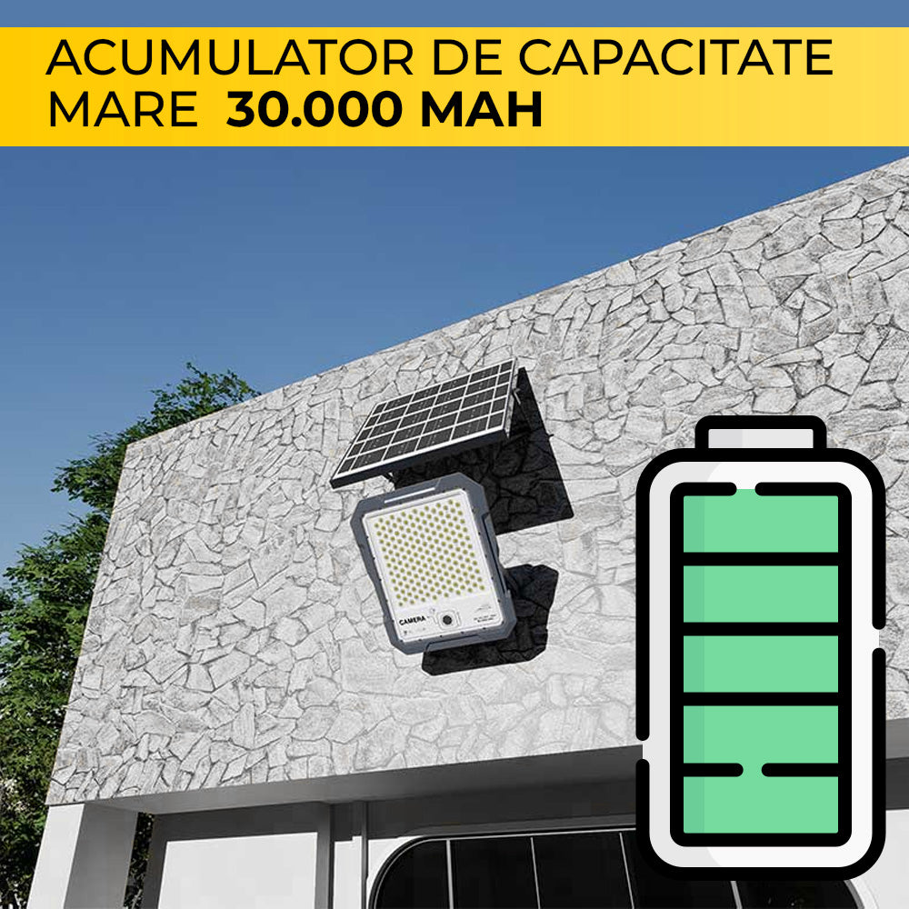 LED Projector with Integrated Video Camera, 200W, Solar Powered, 1440P, Wi-Fi, 30,000 mAh, ClassLights