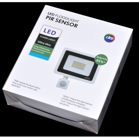 Cutie ambalaj proiector LED slim cu senzor PIR, economie 85%, IP66