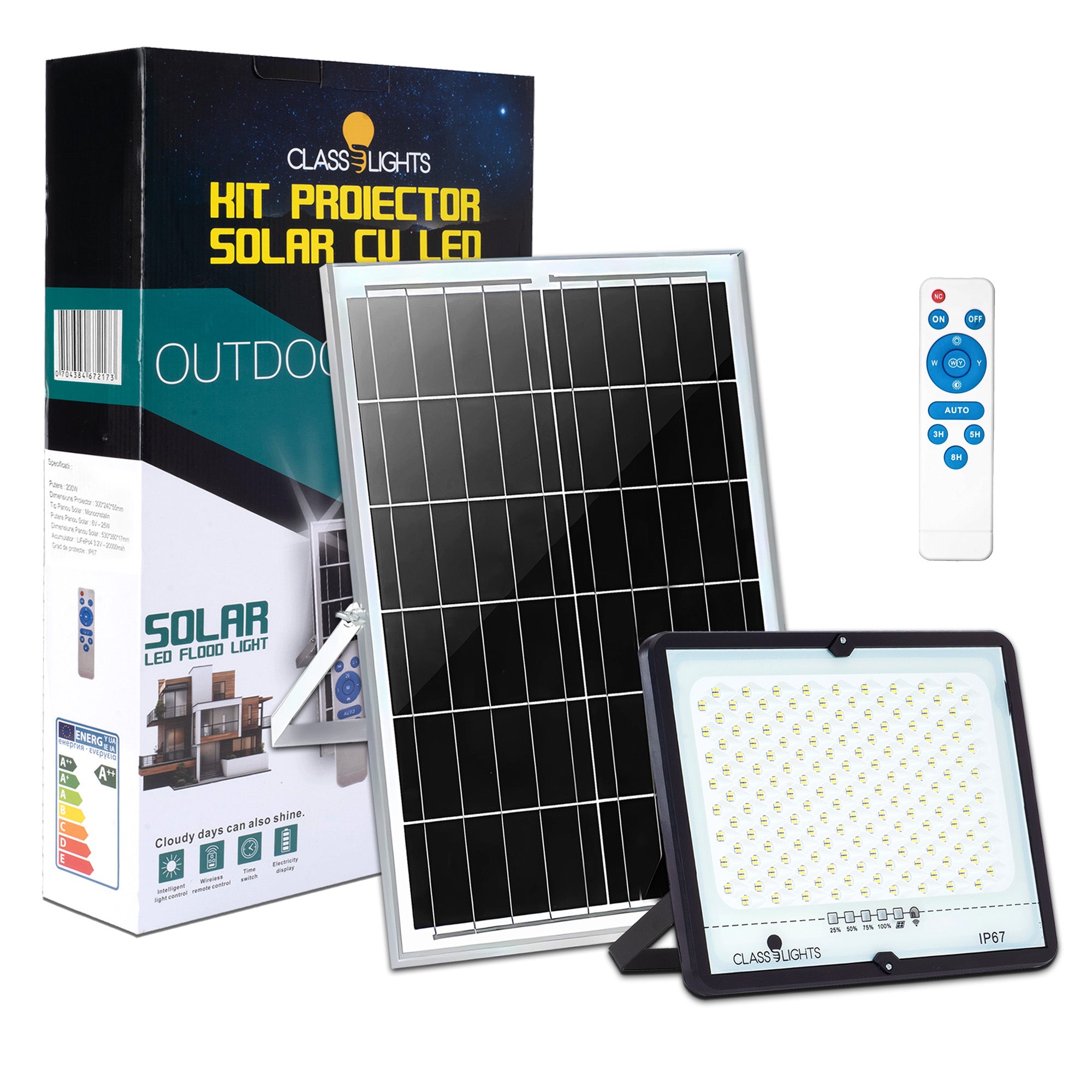200W Solar LED Floodlight, Complete Kit, IP67, ElectroAZ