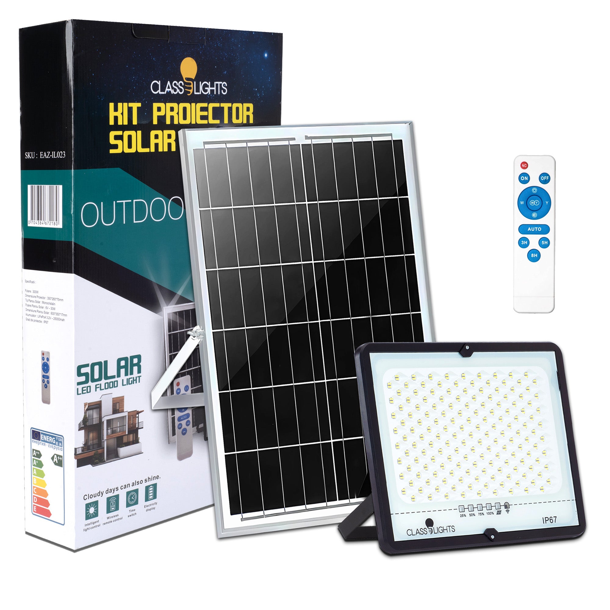 300W Solar LED Projector, Complete Kit, IP67, ElectroAZ