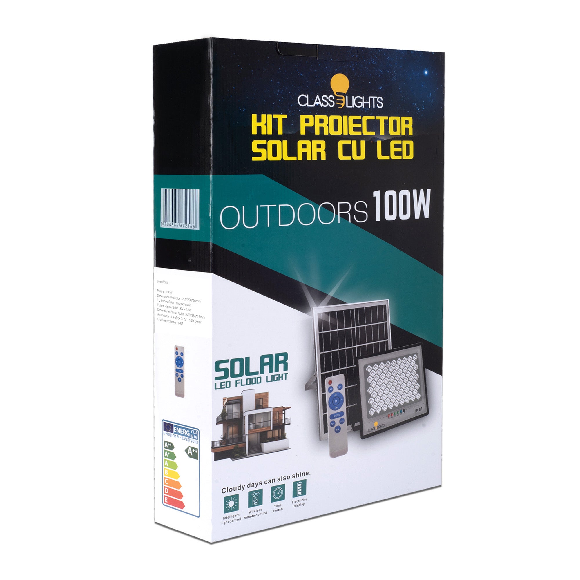 100W Solar LED Projector, Complete Kit, IP67, ElectroAZ