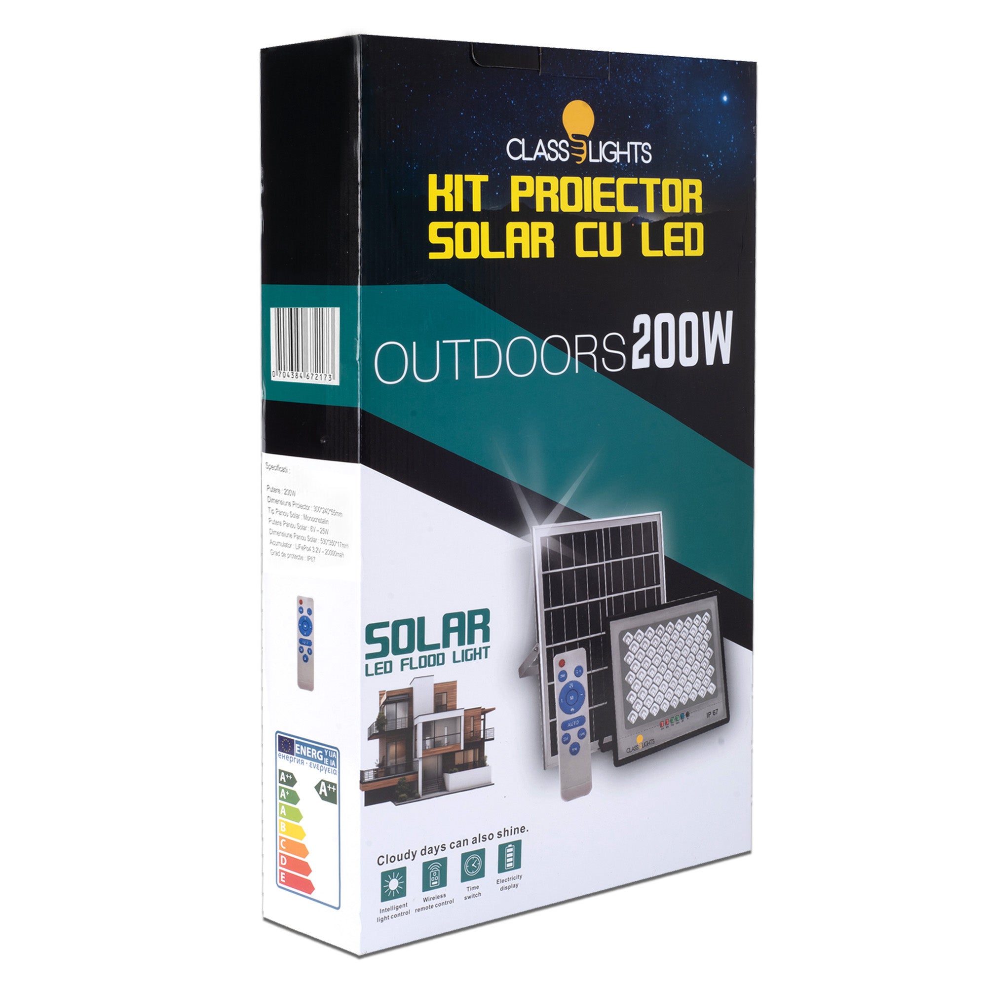200W Solar LED Floodlight, Complete Kit, IP67, ElectroAZ