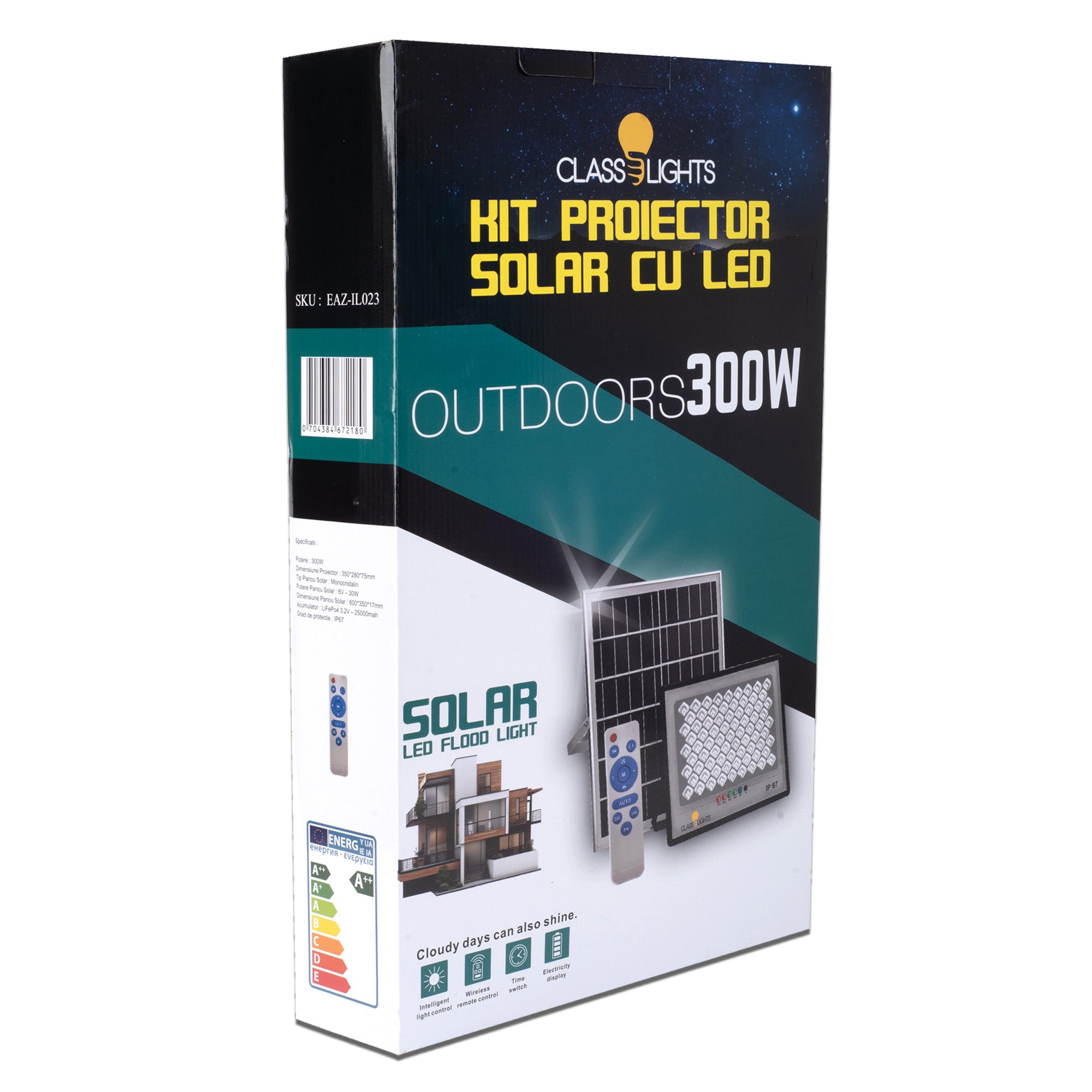 300W Solar LED Projector, Complete Kit, IP67, ElectroAZ