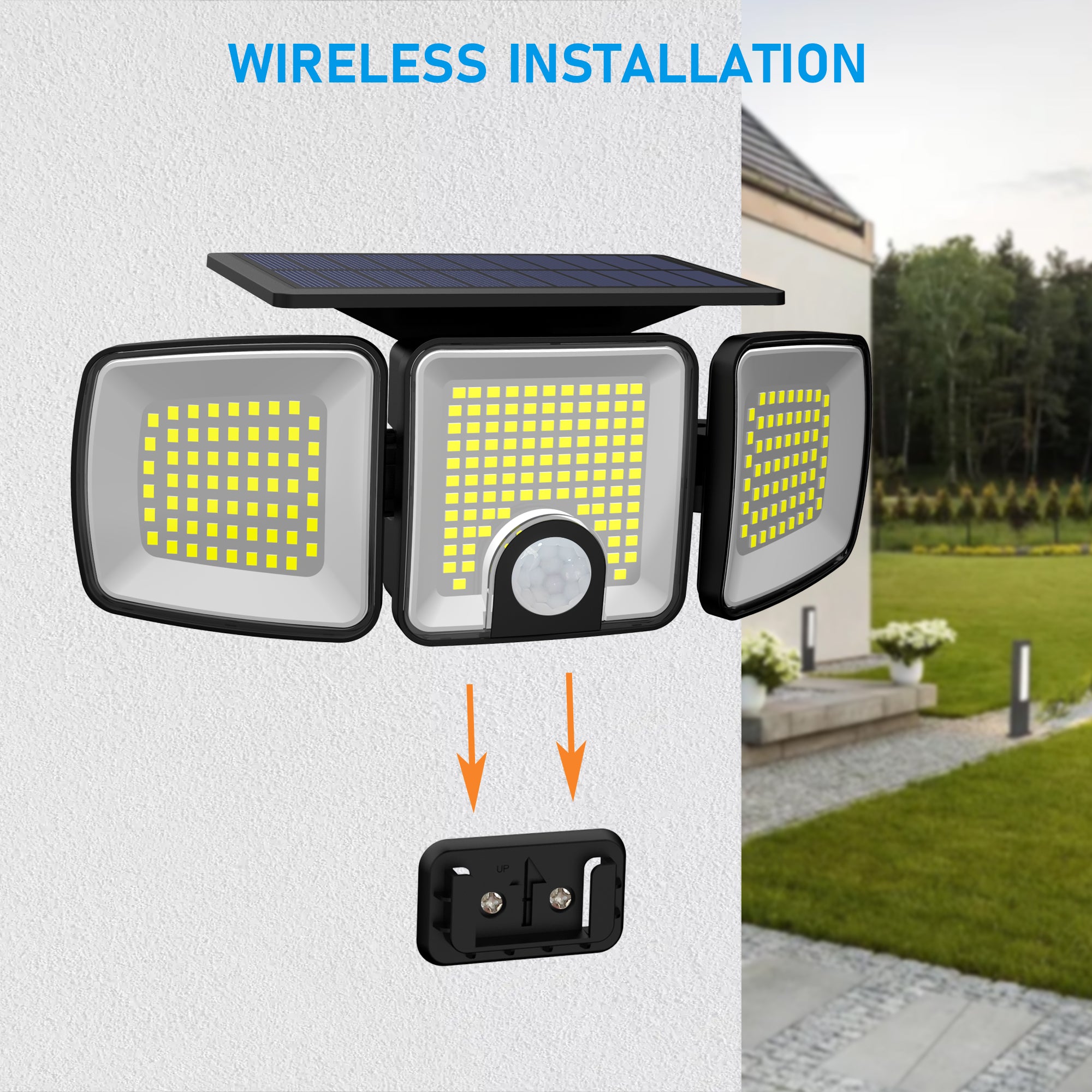 45W LED Solar Spotlight with 3 Adjustable Heads and Motion Sensor ClassLights, 223 LEDs