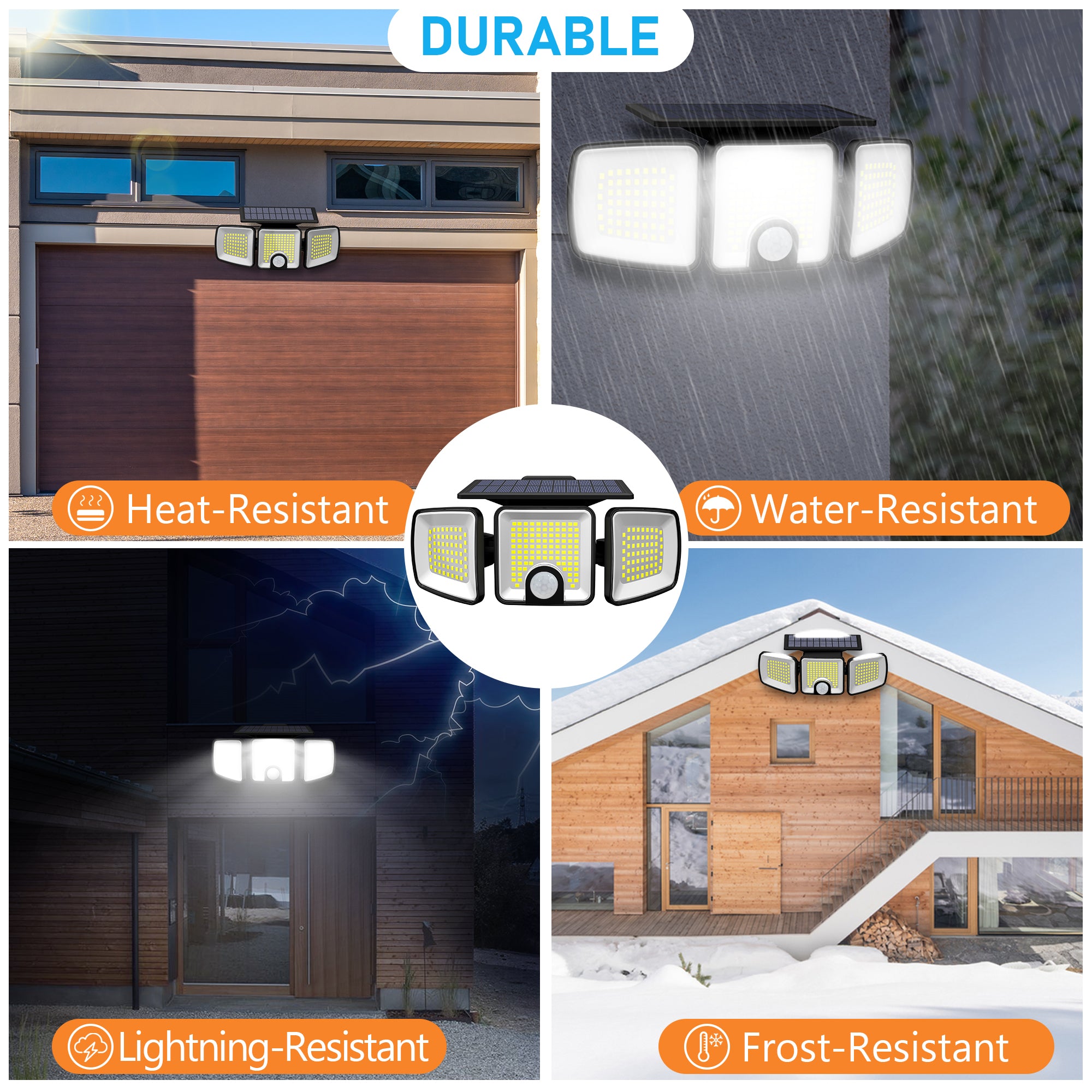 45W LED Solar Spotlight with 3 Adjustable Heads and Motion Sensor ClassLights, 223 LEDs