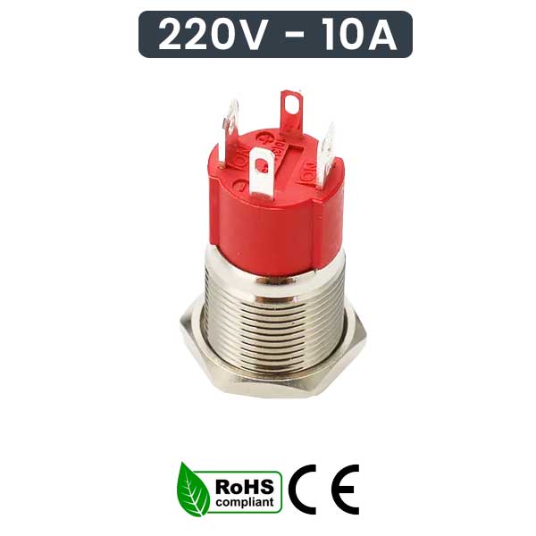 19mm Metal Push Button with RETURN, 220V-10A, Green LED, ElectroAZ