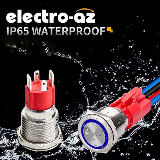19mm Metal Push Button with Latch, 220V - 10A, Blue LED, ElectroAZ