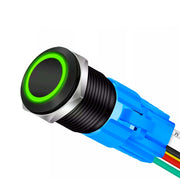 Black 19mm Latching Push Button with Green LED, ElectroAZ