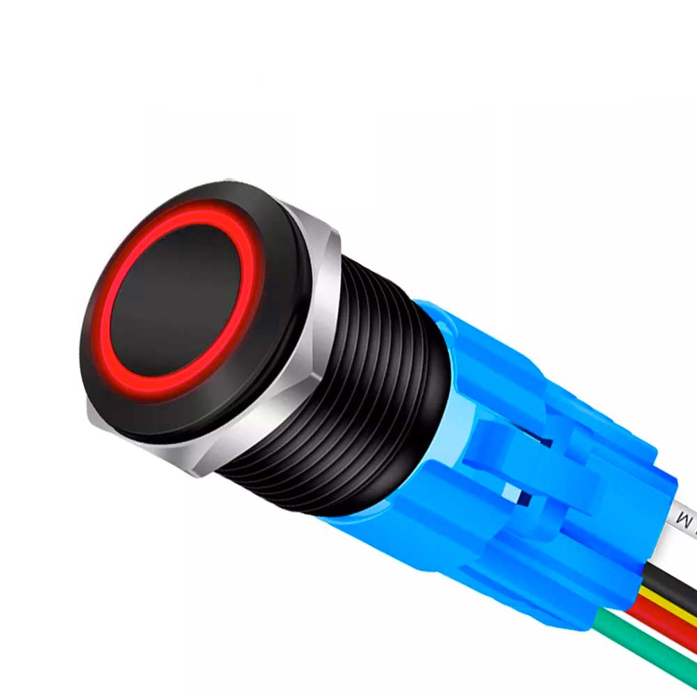 19mm Black Push Button with Return and Red LED, ElectroAZ