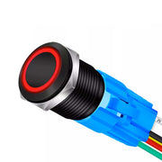 19mm Black Push Button with Return and Red LED, ElectroAZ