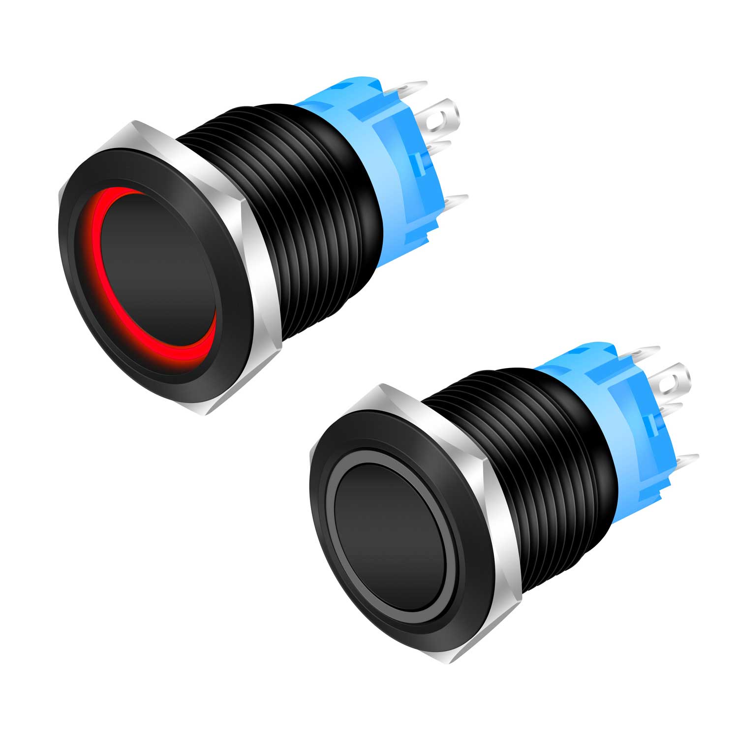 Black 19mm Latching Push Button with Red LED, ElectroAZ