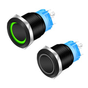 Black 19mm Latching Push Button with Green LED, ElectroAZ