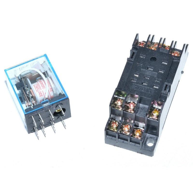 Relay 220V-AC, Electromagnetic, 11-Pin, With Socket