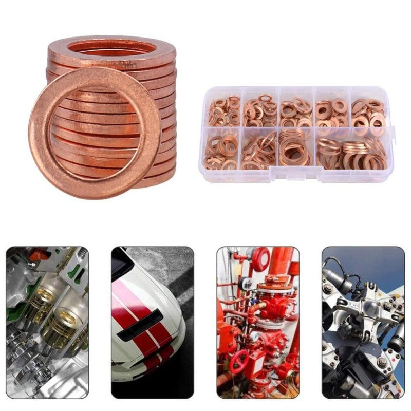 Copper Washers ø6, ø8, ø9, ø10, ø12, ø14 - 100Pcs/Set