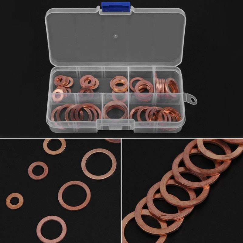 Copper Washers ø6, ø8, ø9, ø10, ø12, ø14 - 100Pcs/Set