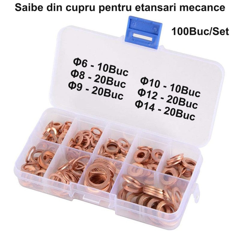 Copper Washers ø6, ø8, ø9, ø10, ø12, ø14 - 100Pcs/Set