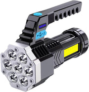 USB Rechargeable LED Flashlight - 9 Powerful LEDs, 4 Lighting Modes, 2400mAh