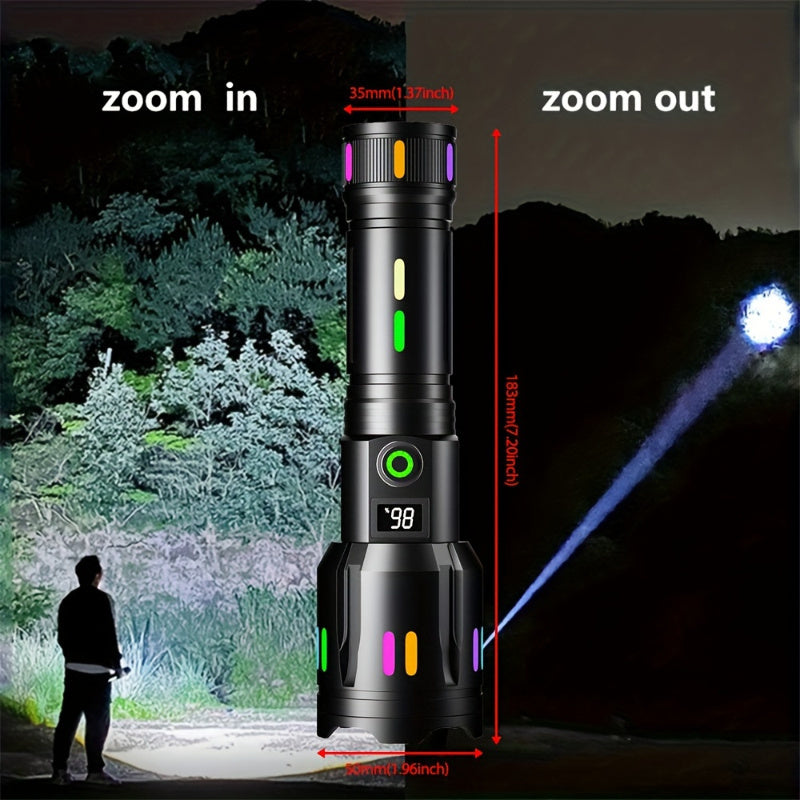 P50 LED Flashlight, 2000 Lumens, USB-C Rechargeable, Telescopic Zoom, Aluminum Body and Smart Digital Display