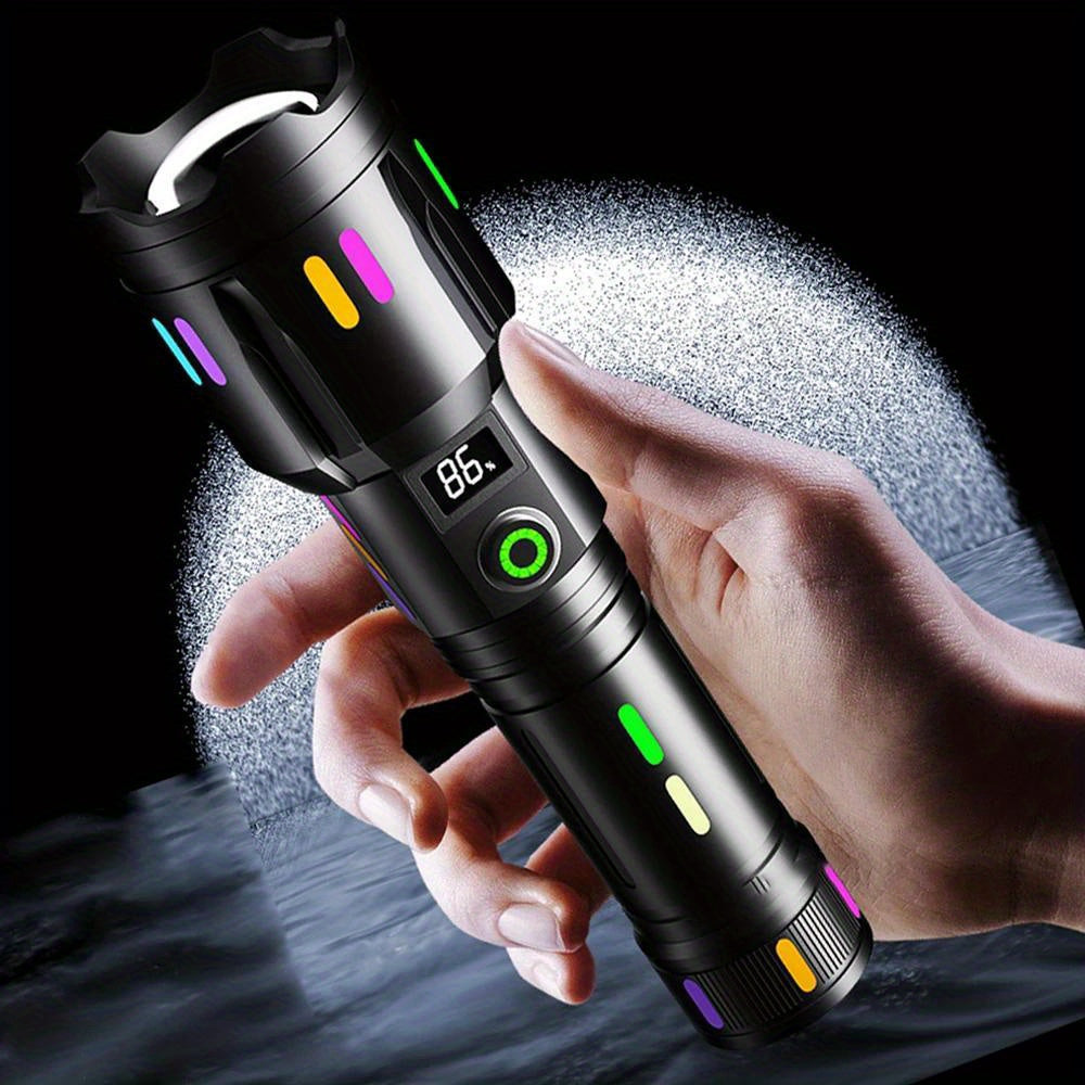 P50 LED Flashlight, 2000 Lumens, USB-C Rechargeable, Telescopic Zoom, Aluminum Body and Smart Digital Display