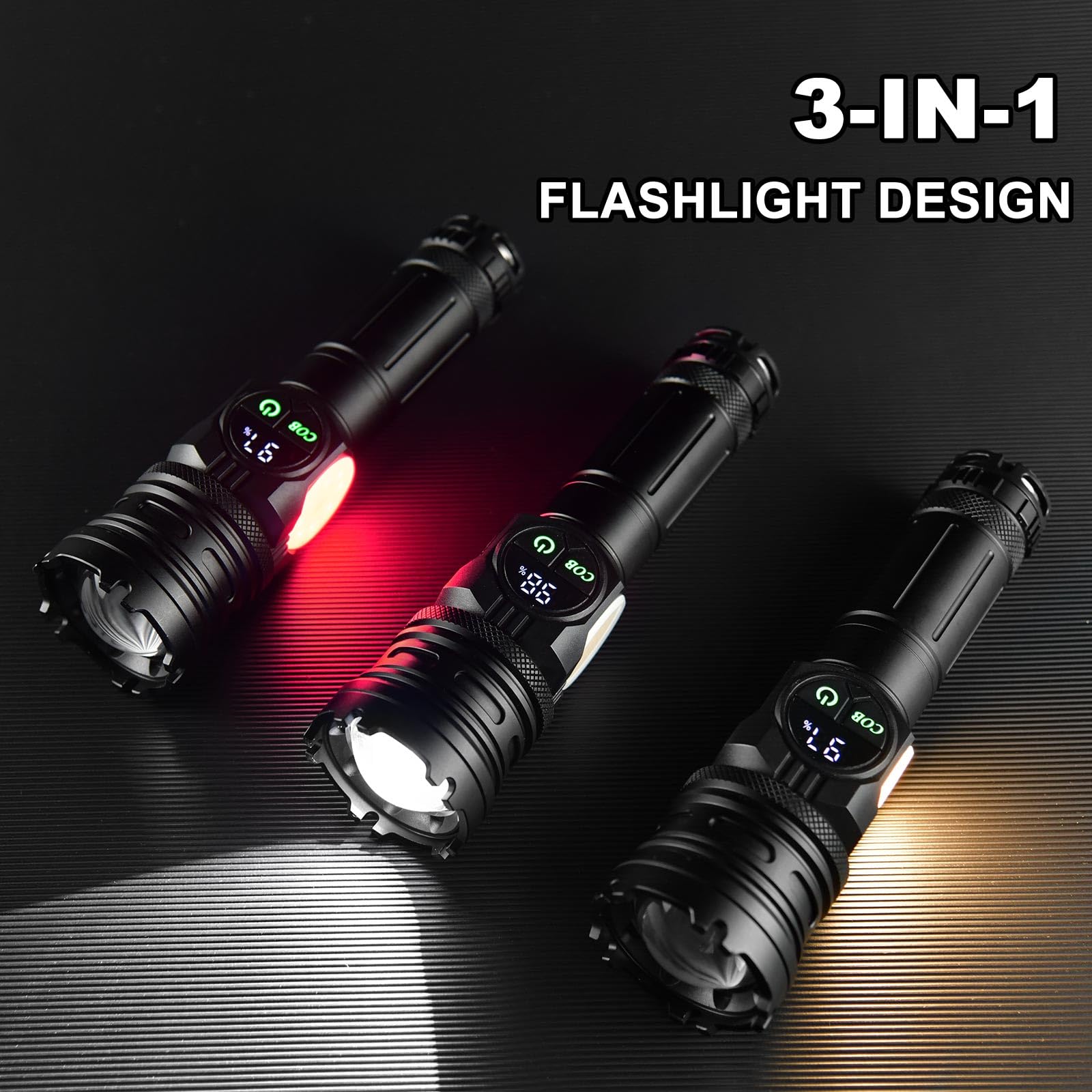 Professional LED XHP Tactical Flashlight, 6000 Lumens, Telescopic Zoom, Battery Included, Fixing Magnet