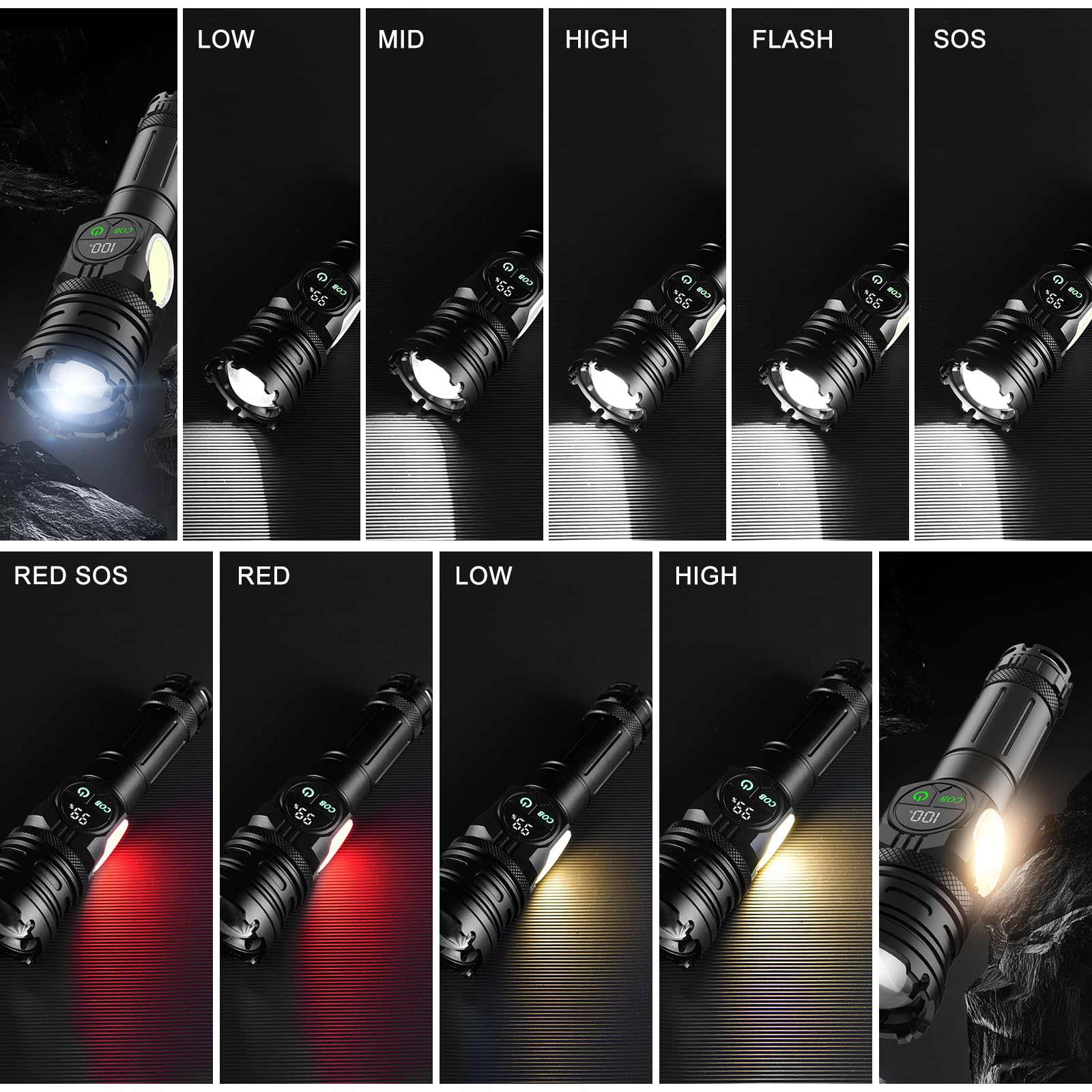 Professional LED XHP Tactical Flashlight, 6000 Lumens, Telescopic Zoom, Battery Included, Fixing Magnet