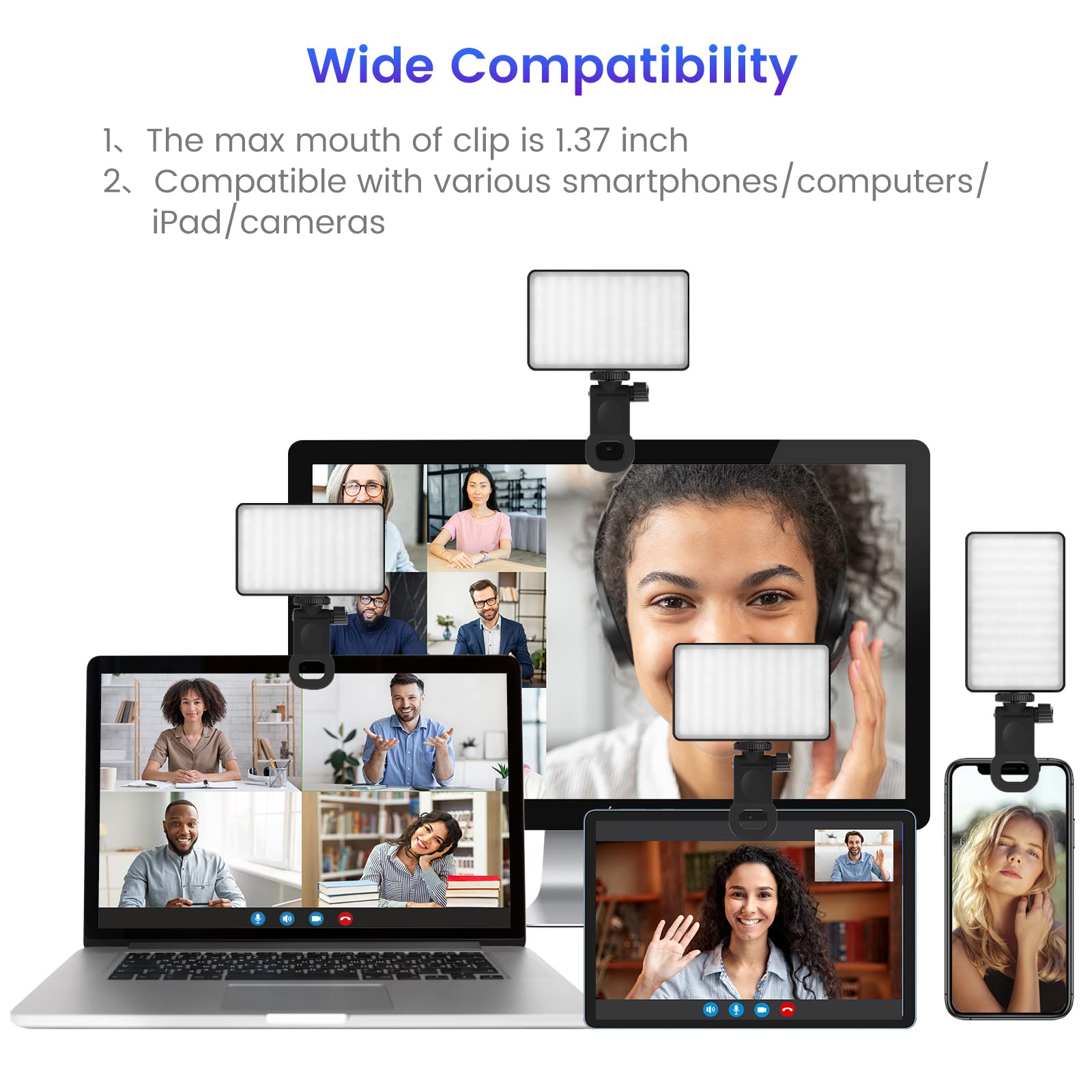LED Video Conference and Vlog Light, Portable, 3000mAh Battery, 2500K-9000K, 120 LEDs, CRI 95+