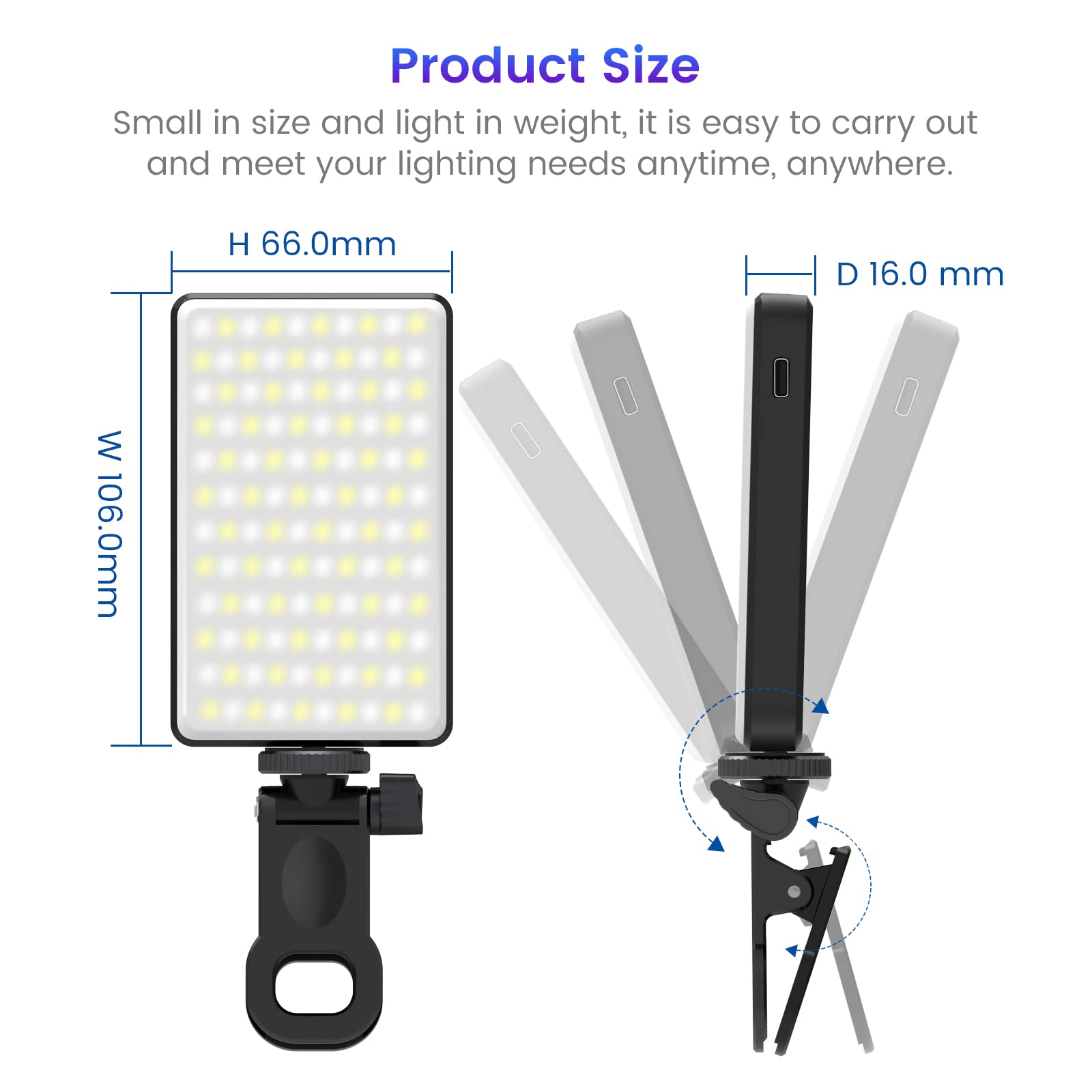 LED Video Conference and Vlog Light, Portable, 3000mAh Battery, 2500K-9000K, 120 LEDs, CRI 95+