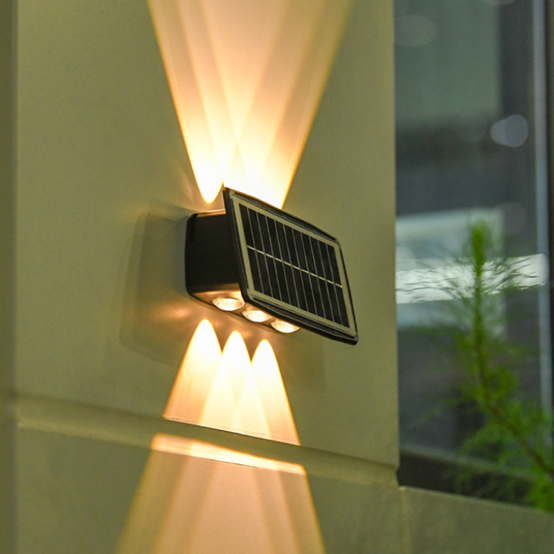 Outdoor Solar Wall Lamp with 6 LEDs, Bidirectional Up and Down Lighting, Light Sensor, IP65 Waterproof