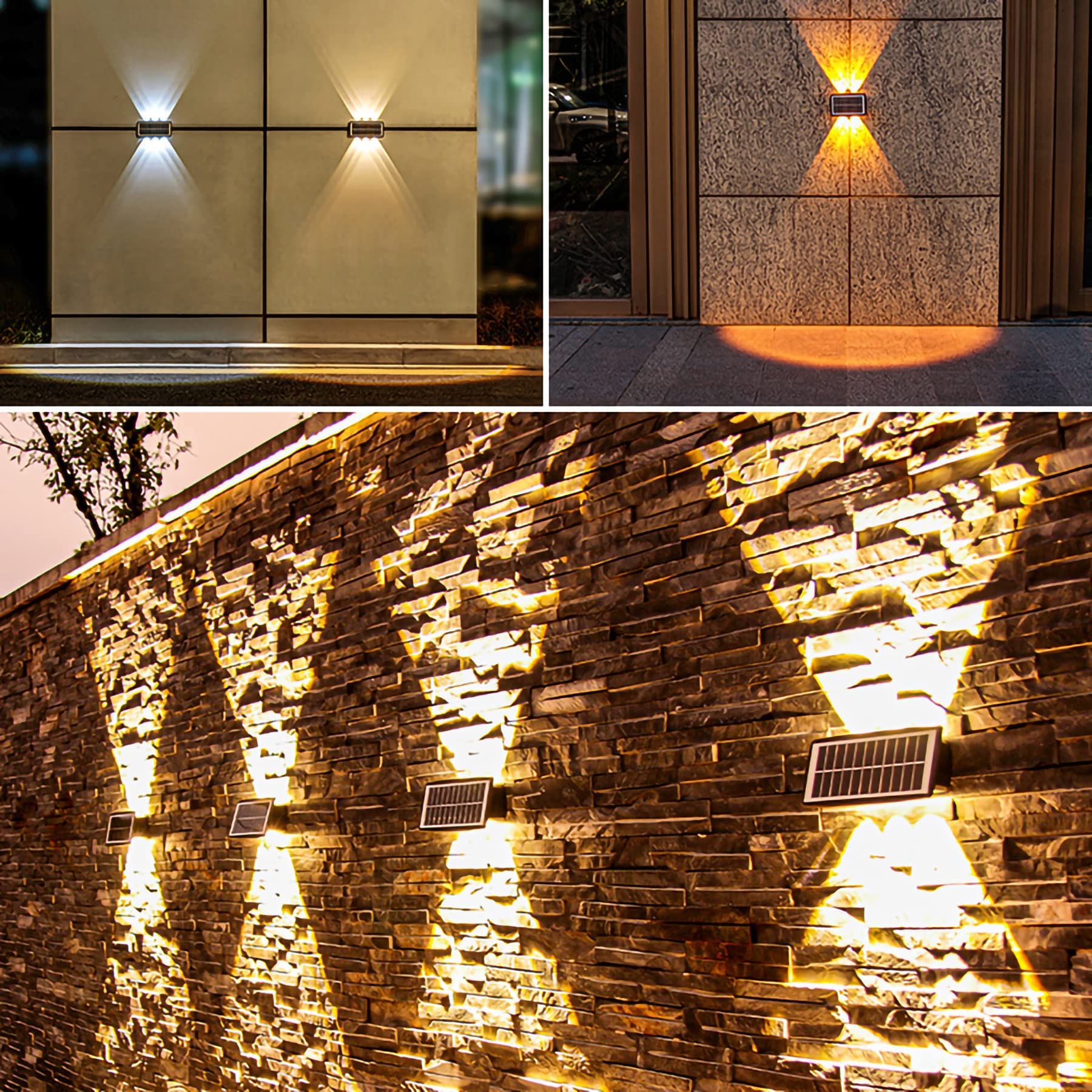 Outdoor Solar Wall Lamp with 6 LEDs, Bidirectional Up and Down Lighting, Light Sensor, IP65 Waterproof