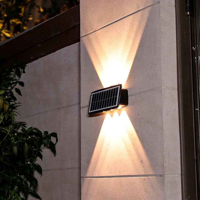 Outdoor Solar Wall Lamp with 6 LEDs, Bidirectional Up and Down Lighting, Light Sensor, IP65 Waterproof