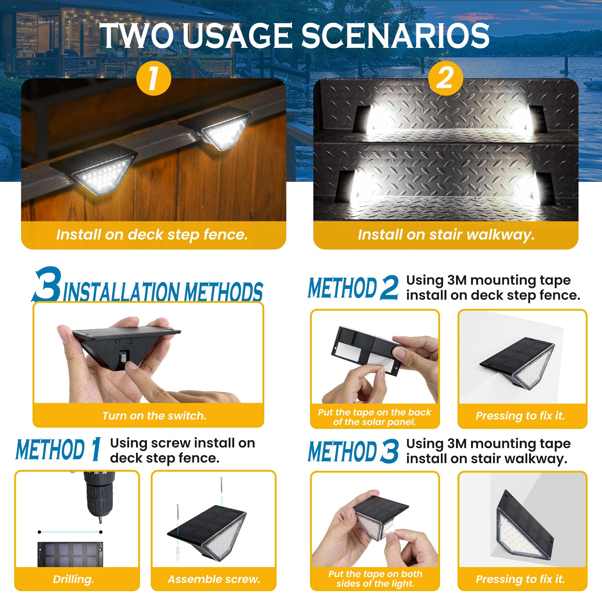 Set of 2 Ultra-Thin Solar LED Lights - Lighting for Fence and Steps