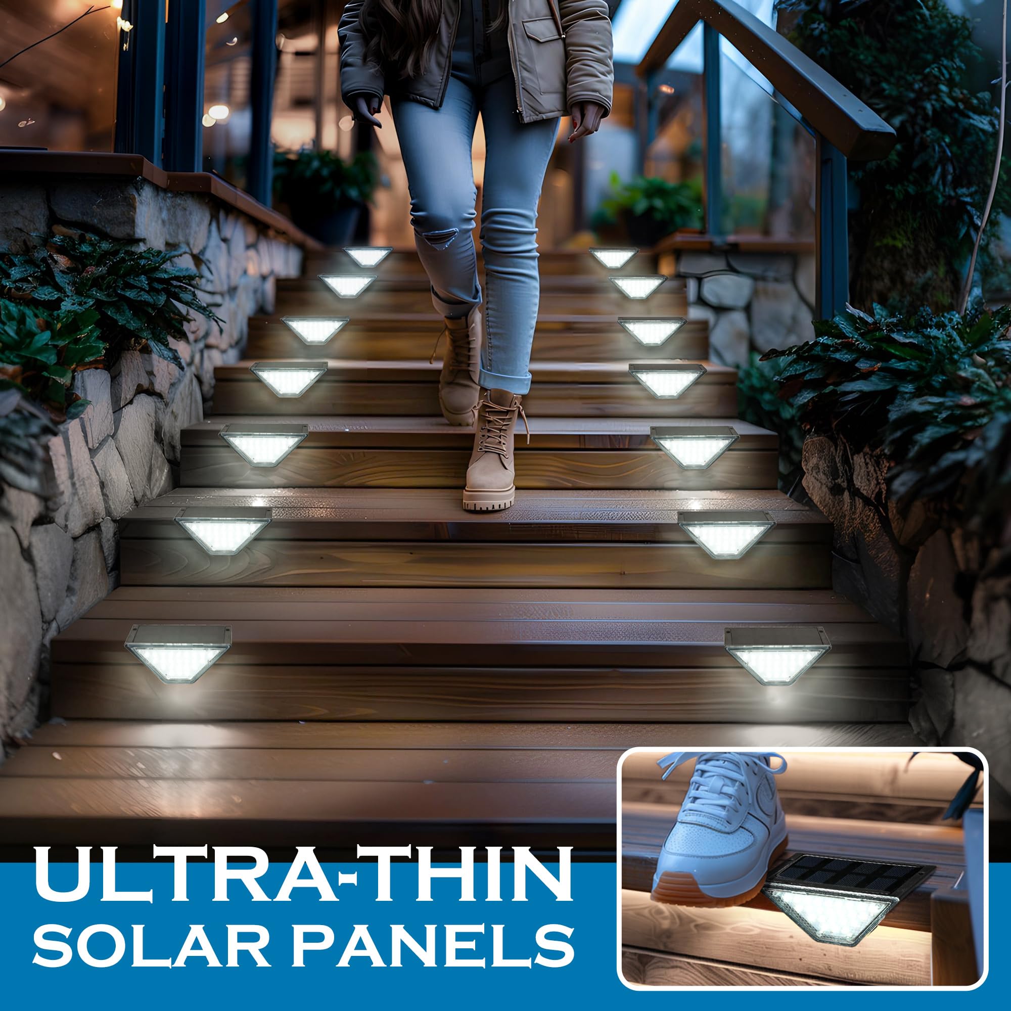 Set of 2 Ultra-Thin Solar LED Lights - Lighting for Fence and Steps