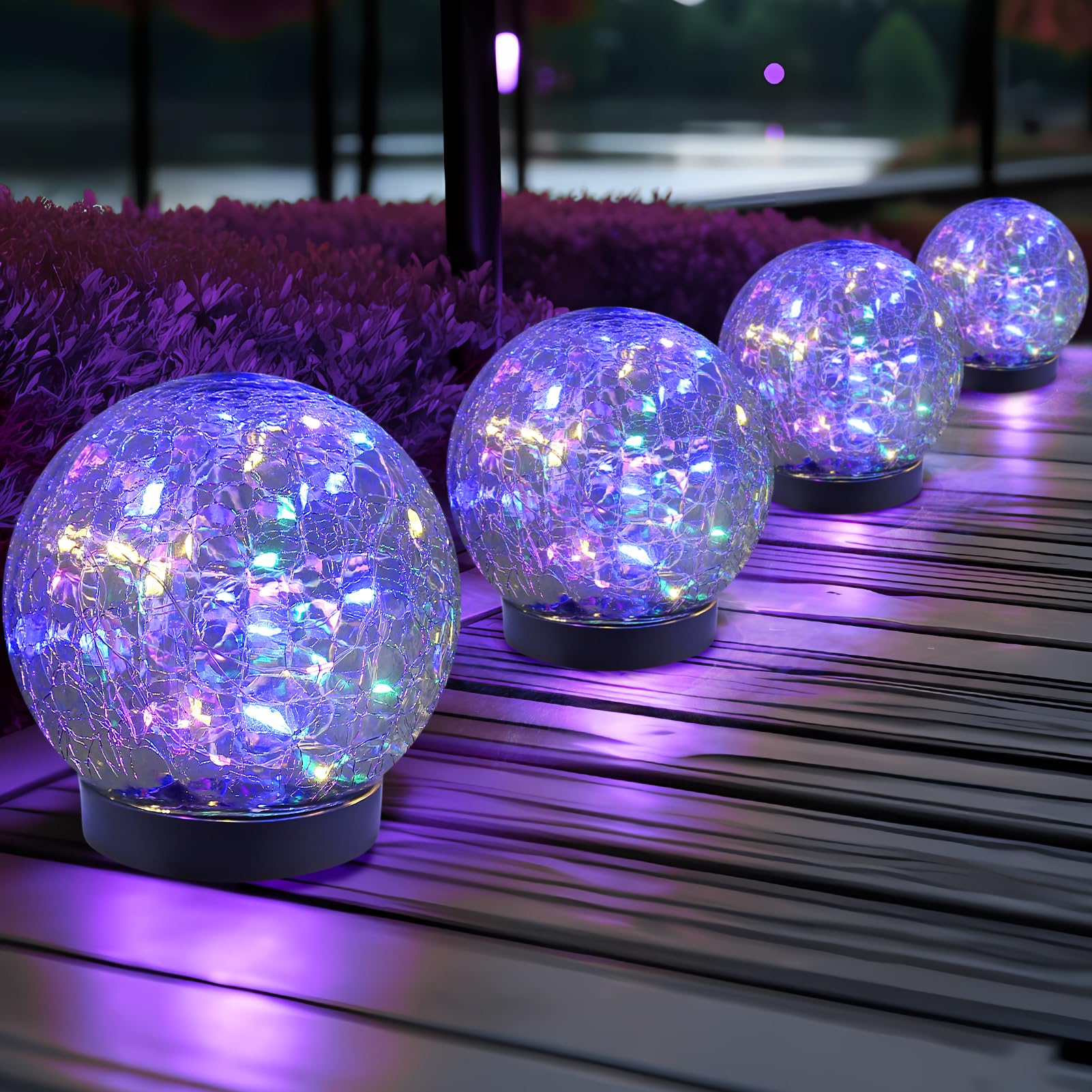 RGB Multicolor Cracked Glass Globe Solar Lamp, IP65, Magical Color Effect, Garden and Patio Decoration