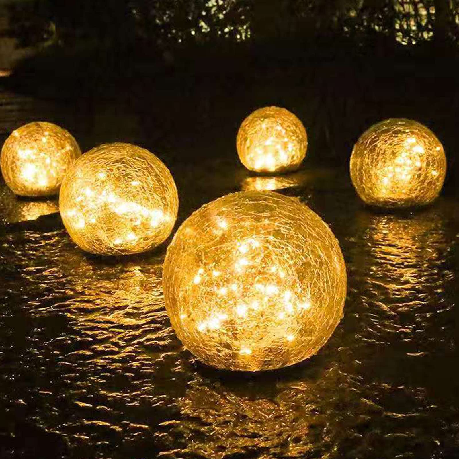 Solar Cracked Glass Ball Lamp, Warm White Light, IP65 Waterproof, Garden and Patio Decoration
