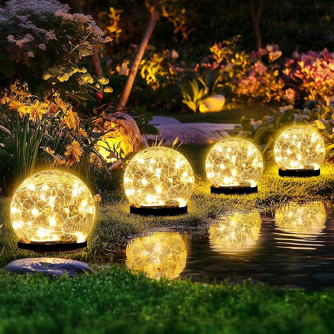 Solar Cracked Glass Ball Lamp, Warm White Light, IP65 Waterproof, Garden and Patio Decoration