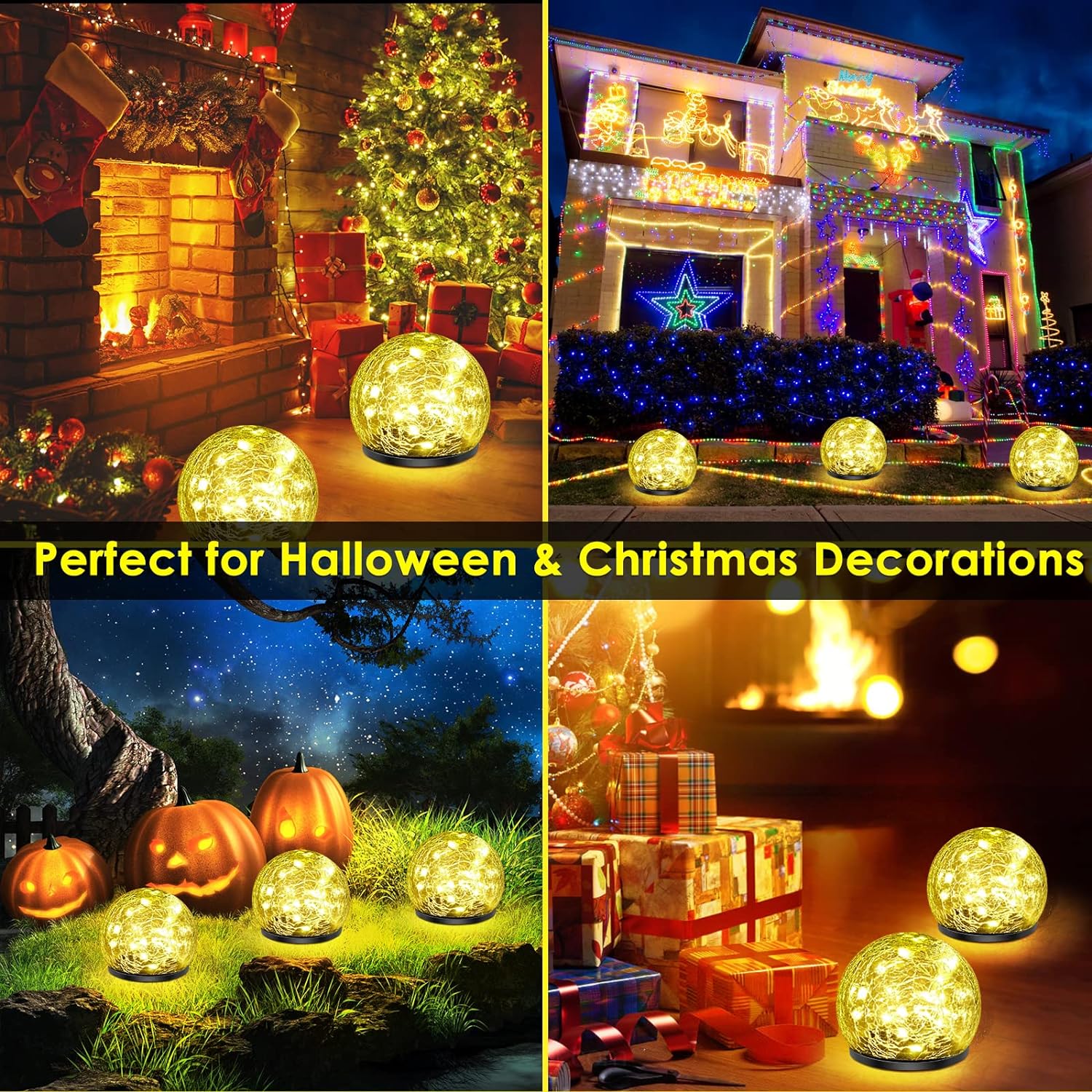 Solar Cracked Glass Ball Lamp, Warm White Light, IP65 Waterproof, Garden and Patio Decoration