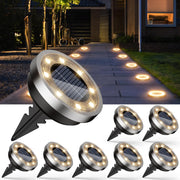 Set of 8 Solar Disc Lights, 8 SMD LEDs, Neutral White Light