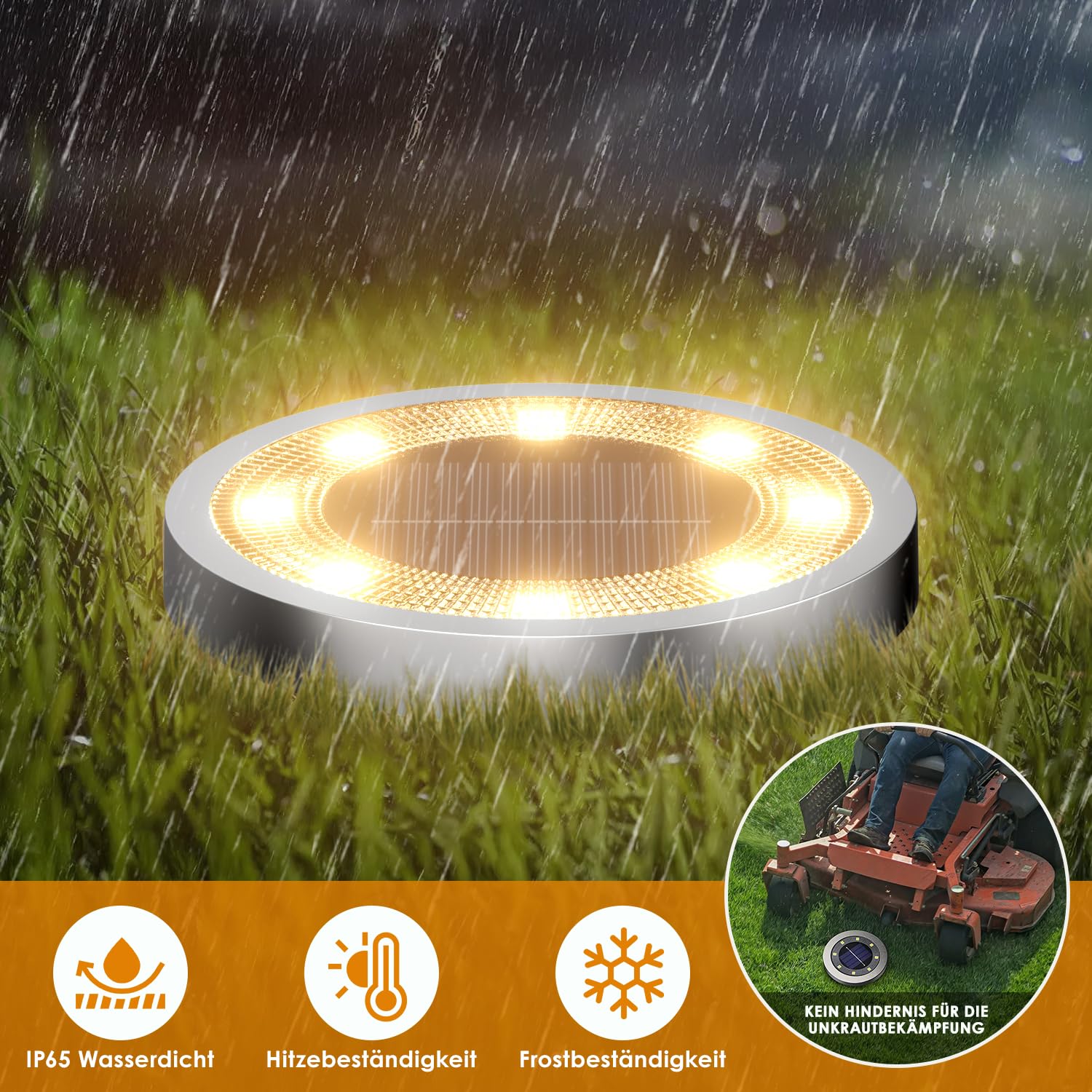 Set of 8 Solar Disc Lights, 8 SMD LEDs, Neutral White Light